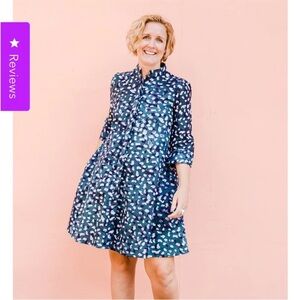 Zuri Kenya Raindrop Dress Dark Green Printed Shirt Dress Cotton Size Small